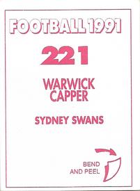 1991 Select AFL Stickers #221 Warwick Capper Back